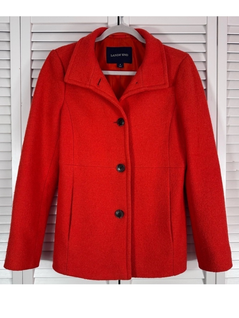 Lands' End Boiled Wool Blend Lined Tailored Jacket Coat Coral Orange Size 4